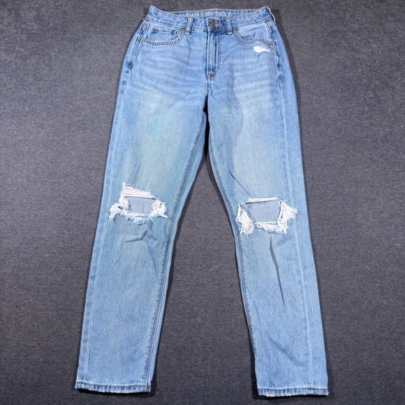 American Eagle Outfitters Denim - American Eagle Mom Jeans Women 2 Blue Distressed High Rise Light Wash Denim Boho